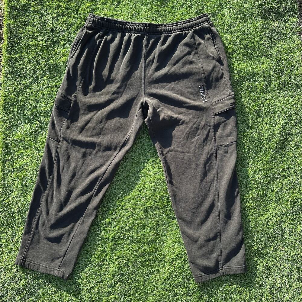 And1 Pants Mens Size 3XL Black Cargo Y2K Streetwear Basketball Sweatpants Faded‎